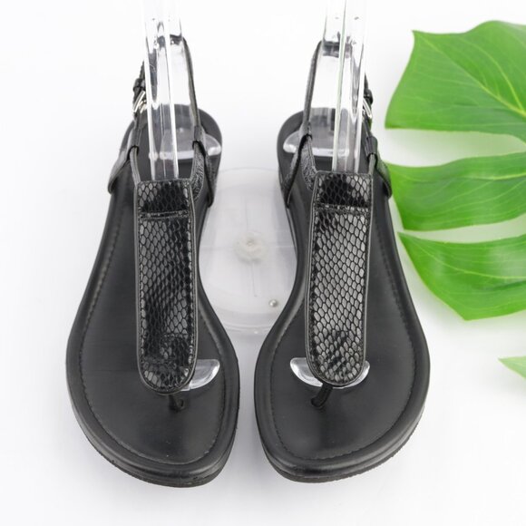 Cole Haan Womens Molly Sandals Size 6 Black Leather Python Thong Slingback Flats - Picture 11 of 13